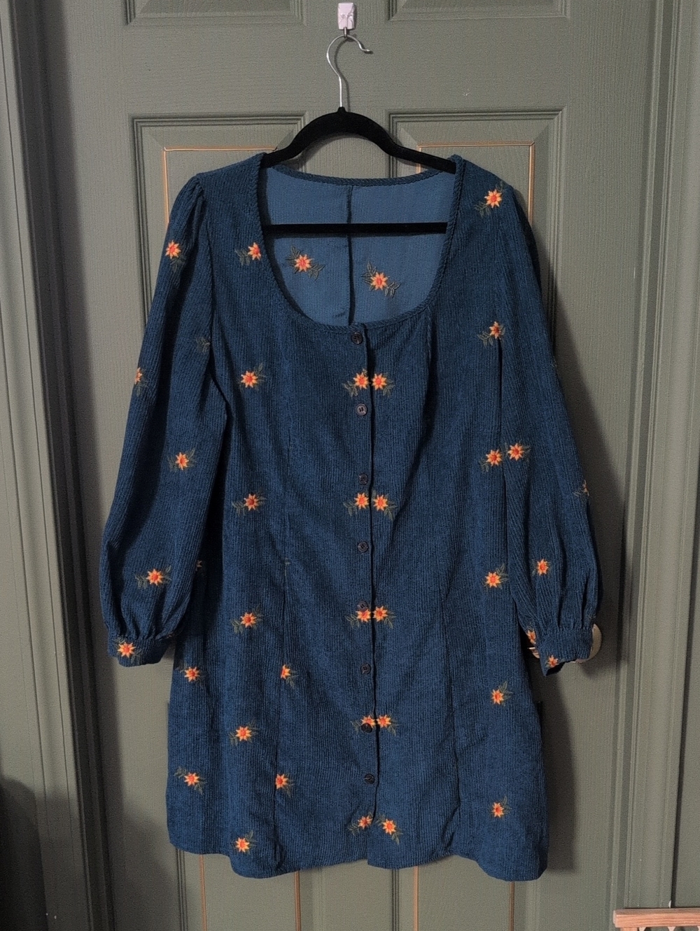 Unbranded corduroy dress with orange floral embroidery, size L-XL